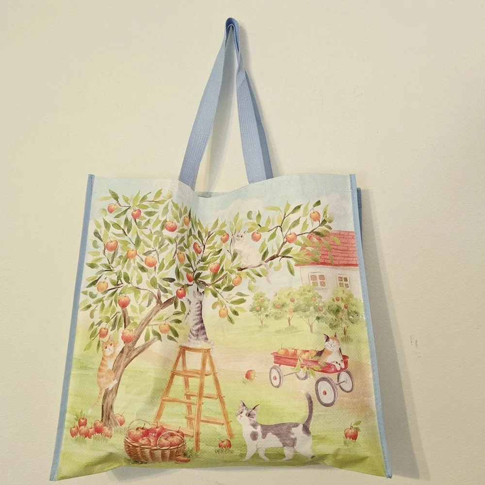 Apple Picking Cat Cats Orchard Ladder Basket Wagon Gift Tote Bag New T.J. TJMaxx